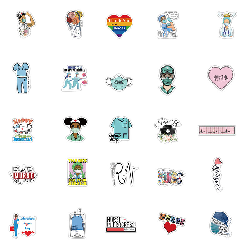 50Pcs/pack Nurse's Day Cartoon Toy Stickers for Skateboard Motorcycle Laptop Suitcase Helmet Guitar Souvenir Decal Phone Gift