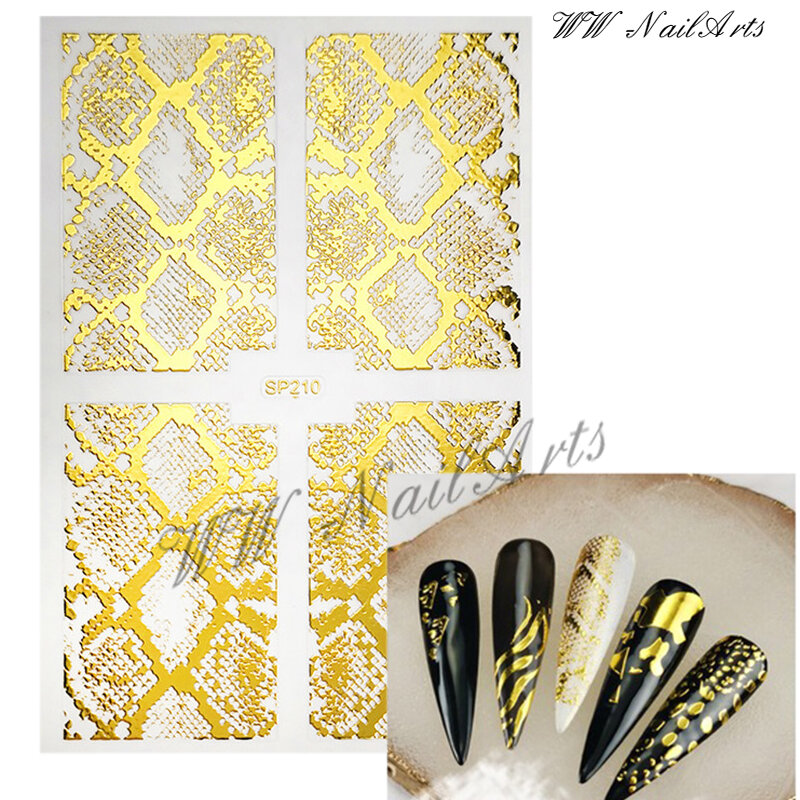 1pcs snakeskin tatuagem-ouro adesivos de unhas listras transferência adesivo de unha, cobra-pele decorativa padrão manicure decalque adesivo