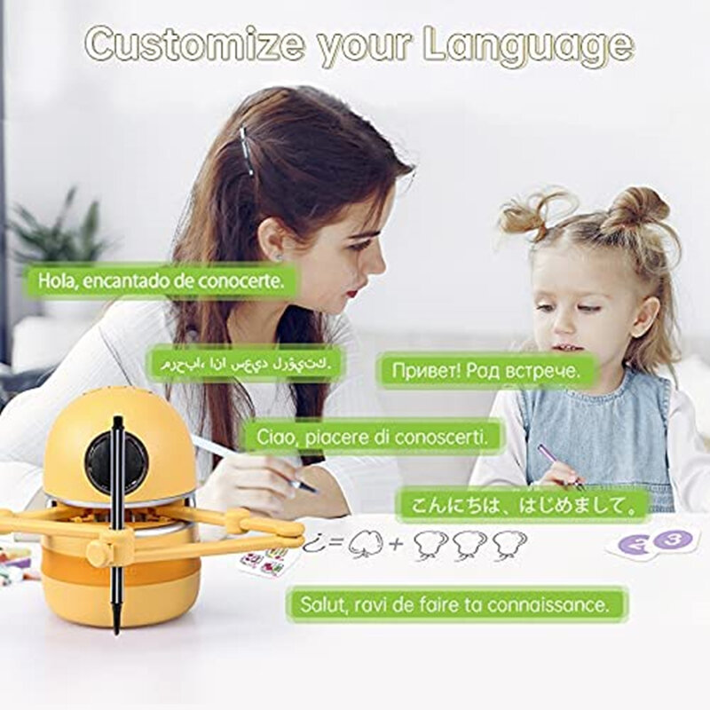 Intelligent Automatic Drawing Robot Yellow Painting Math Spelling Robot USB Rechargeable Educational Robot Toy Unique Kid Gift