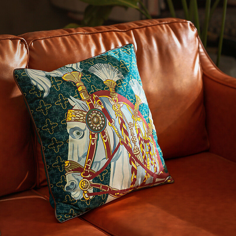 DUNXDECO – housse de Coussin en velours, taie d'oreiller de luxe, artistique, imprimé cheval Royal, pour canapé et chaise, décoration de pièce moderne