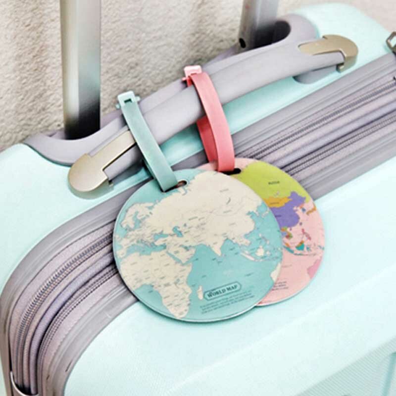 4 สีโลกแผนที่กระเป๋าเดินทางอุปกรณ์เสริม: PU กระเป๋าเดินทาง ID Addres Holder Baggage Boarding Tag แบบพกพา