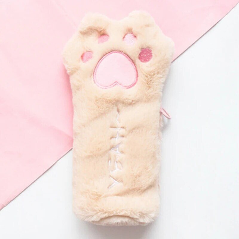 Cut Cat Paw Pencil Bag Soft Plush Cosmetics Pouch Large Capacity Pencil Case Pen Holder Stationery Organizer  Kawaii Stationery