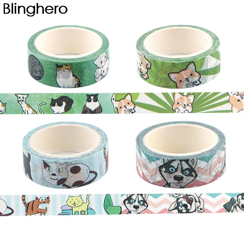 20pcs/lot BH1211 Blinghero 15mmX7m Cartoon Animals Washi Tape Paper DIY Dog Kawaii Cat Tape Adhesive Tapes Stickers Stationery