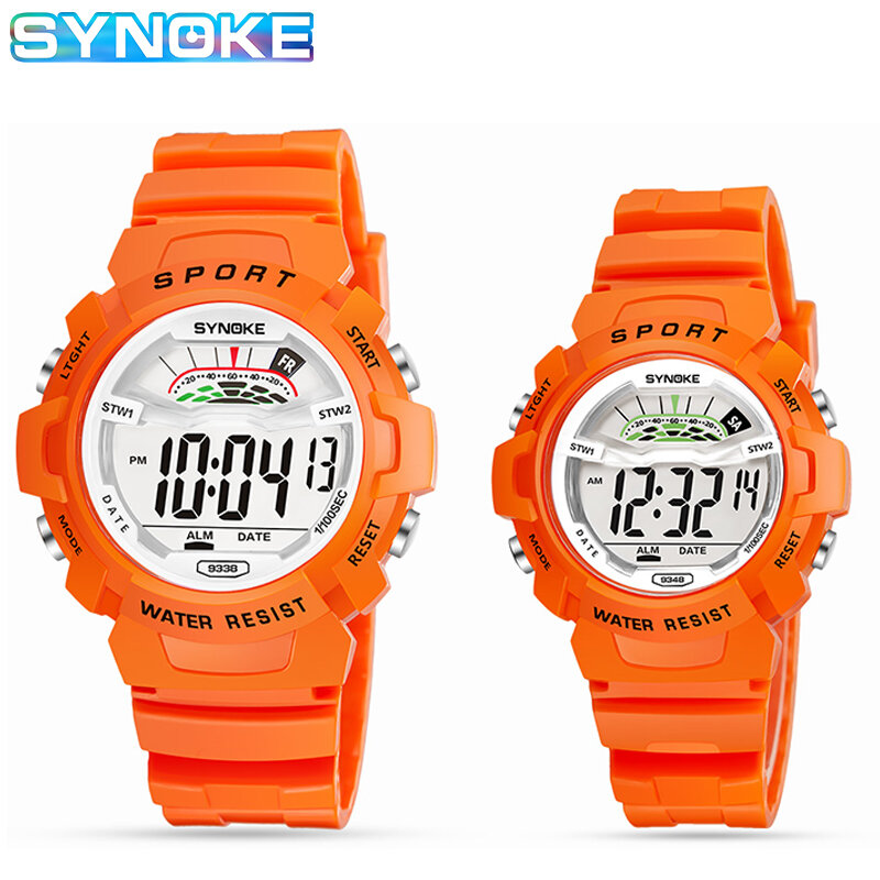 Synoke relógio de pulso esportivo para crianças, relógio digital à prova d'água com led e alarme, para meninos e meninas, presente