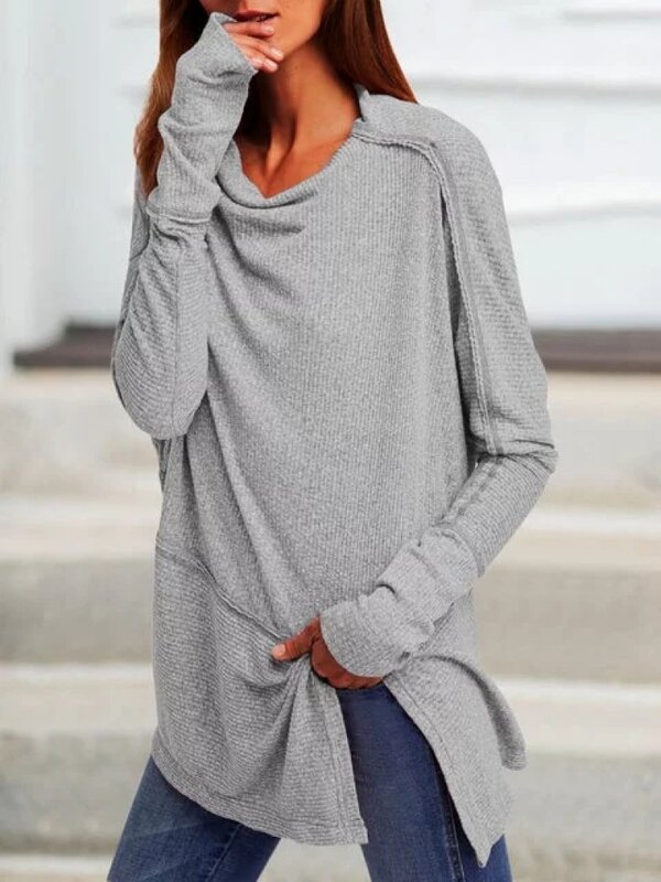 Женский вязаный свитер с длинным рукавом, пуловер, джемпер, женская свободная туника, топ большого размера