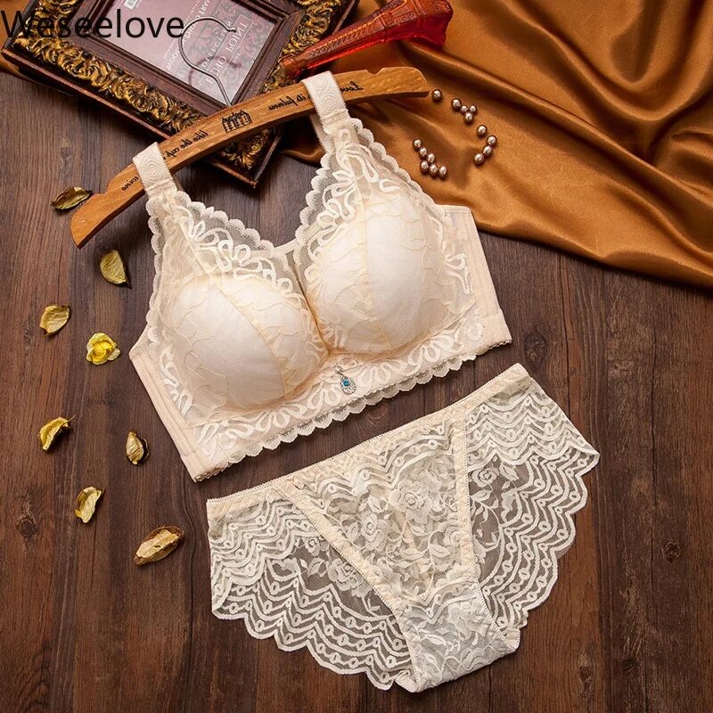 Weseelove Underwear Set Female Lingerie Sexy Lace Adjustable Bra Set Active Thin Plus Size Push Up Bra Set Bra Without Bones M26