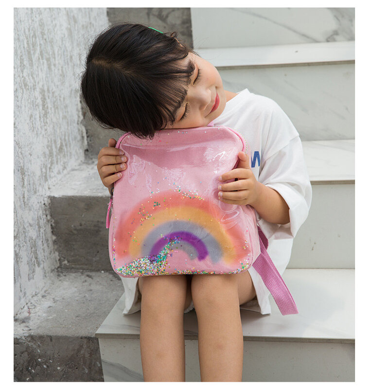 Małe dziewczynki tęczowy plecak piękny szkolny plecak Bookbag z błyszczące cekiny dla dzieci