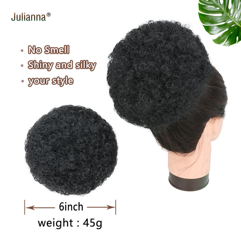 Synthetic Short Afro Puff Hair Bun High Temperature Drawstring Pony Tail Clip in Hair Extension Kinky Puff Hair Bun