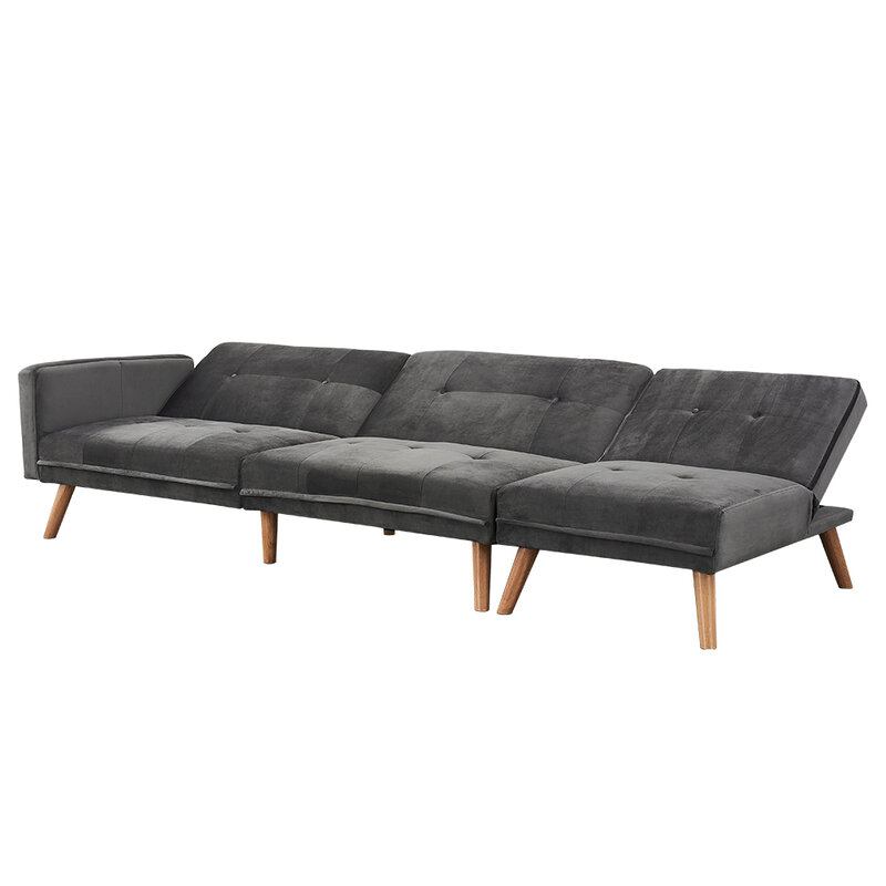 Panana divano letto angolare a 3 posti in morbido velluto con poggiapiedi gambe in legno grigio multi-combinazione