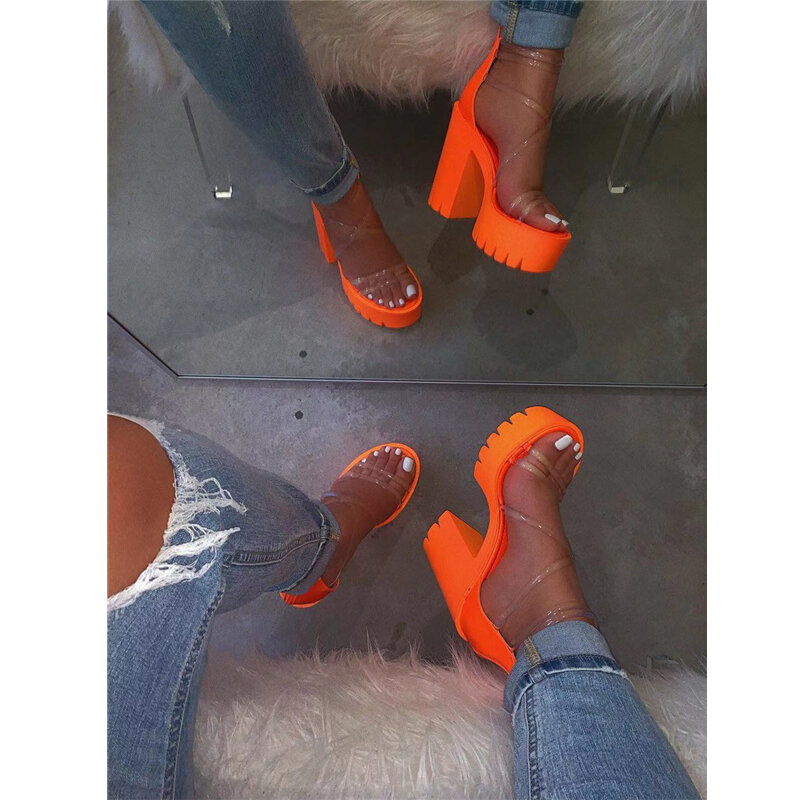 Siddons PVC przezroczyste damskie letnie sandały na platformie z odkrytymi palcami na zamek Sexy masywne szpilki na wysokim obcasie damskie buty imprezowe damskie sandały