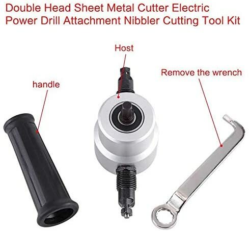 Double Head Sheet Metal Nibbler Cutter Multipurpose Nibbler Saw Cutter Drill Attachment with Wrench and Parts Workshop Tool Set