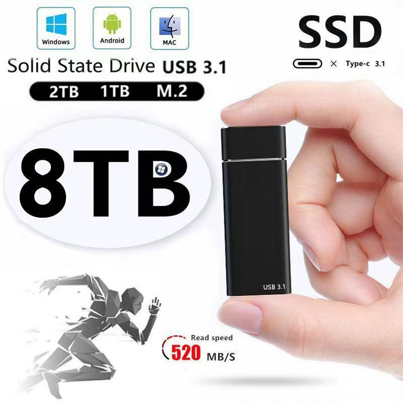 SSD hd 8 تيرا بايت 8 تيرا بايت قرص صلب المحمول نوع C USB3.1 المحمولة للصدمات سبائك الألومنيوم الحالة الصلبة محرك انتقال سرعة hd externo