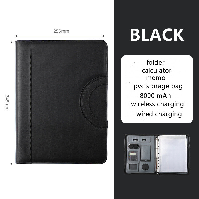 A4 Wireless Charging Folder Portfolio Multi-function Organizer Office Manager Clip Writing Pad With Calculator And 8000mAh Power