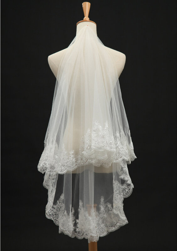 Nieuwe Bruiloft Accessoires Een Layer Lace Edge Gehaakte Wit Ivoor Bridal Veil