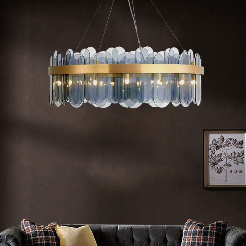 Post Modern Lampu Gantung Led Dekor Seni Lampu Gantung Luminer Suspensi Bulat Emas untuk Ruang Makan Aksesori Dapur Rumah