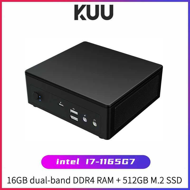KUU Mingar 2 Mini PC I7-1165G7 Win10 Iris Xe Graphics card RJ45 USB 3.0 Type-C WIFI 16GB dual-band DDR4 Hard disk can be added