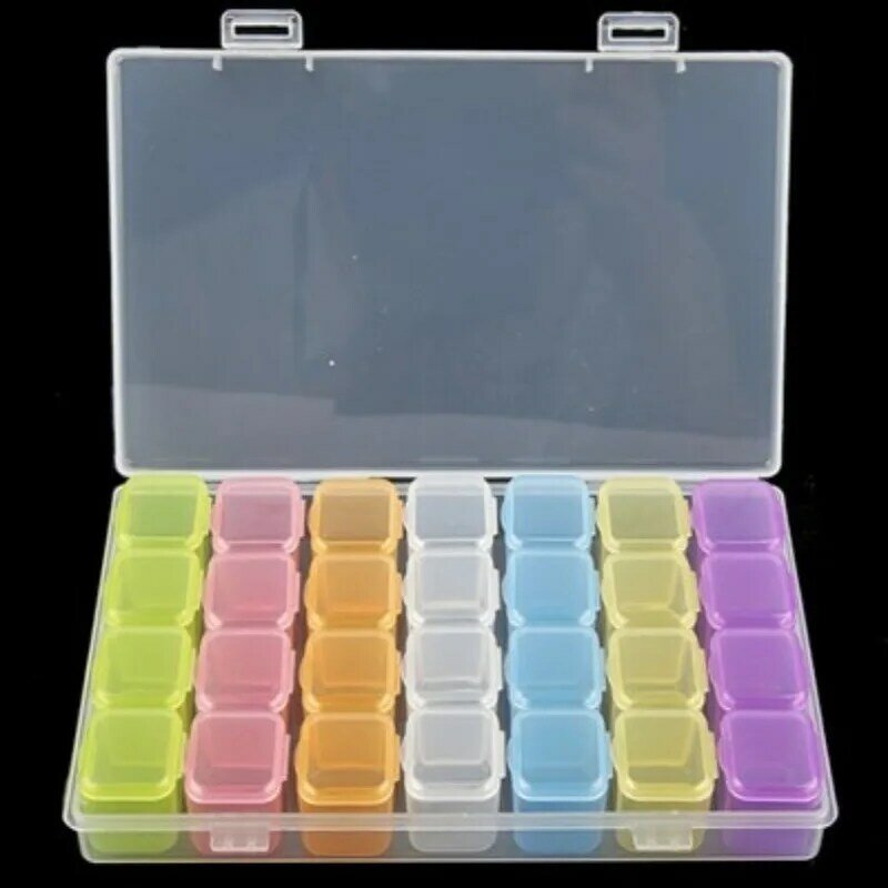 Caixa de jóias caixa de armazenamento de unhas de diamante caixa de plástico vazio único aberto 28 caixa de treliça transparente caixa de jóias caixa de armazenamento