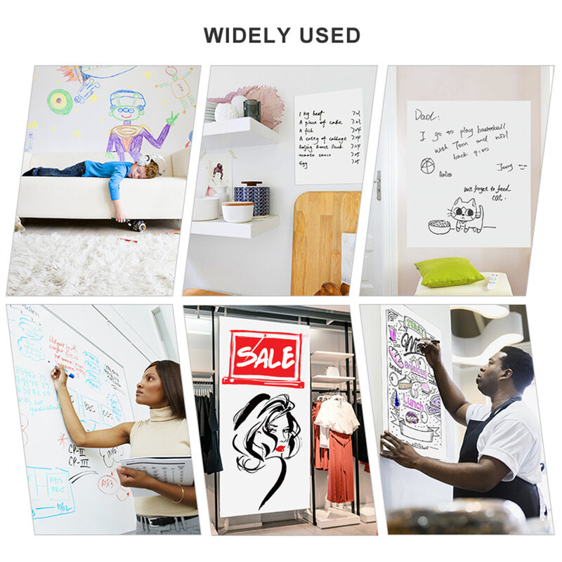 Pizarra blanca adhesiva de pared, tablero extraíble de aprendizaje de dibujos, tabla blanca para mensajes color blanco, decoración del hogar para la oficina y la escuela