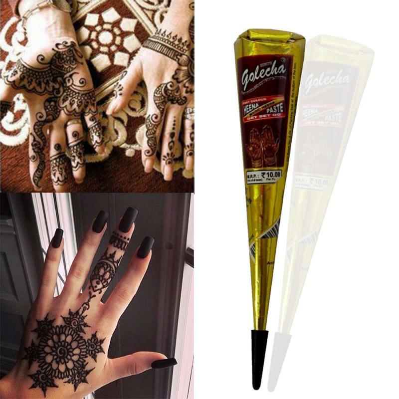 1pc tinta cor henna tatuagem pasta indiano à prova dmeágua tatuagem mehndi diy desenho tatuagem pintura corporal arte creme cone para stencil tslm2