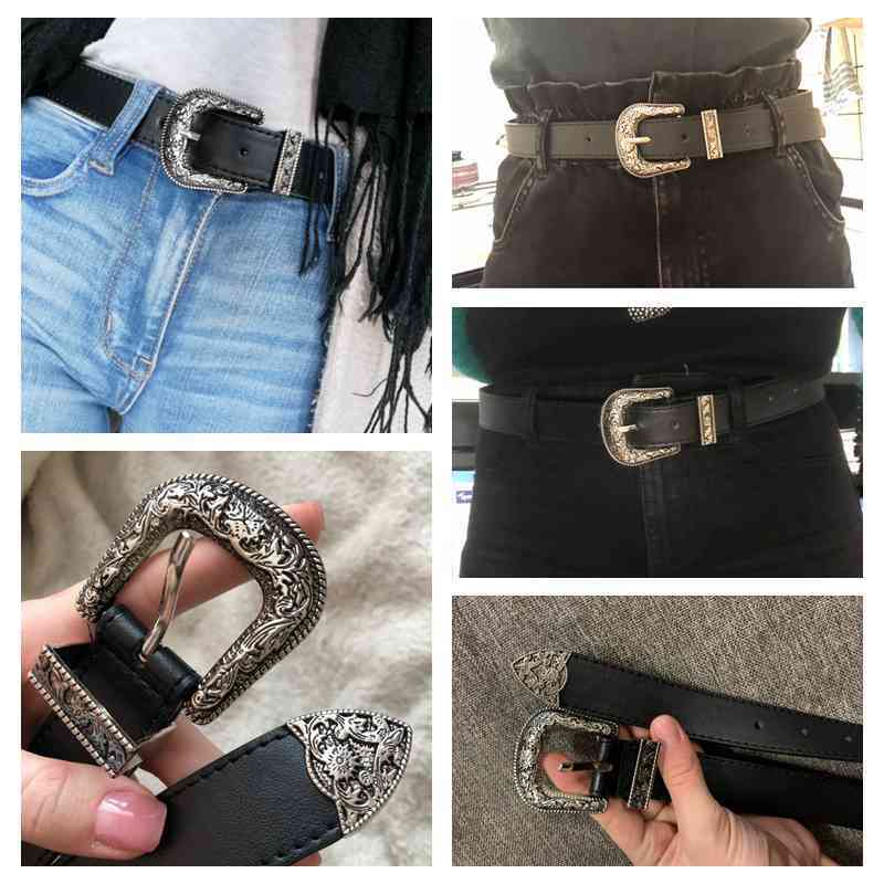 Cintura in pelle nera cintura da donna con fibbia a cuore in metallo cintura da donna Vintage intagliata occidentale cintura cinturon mujer