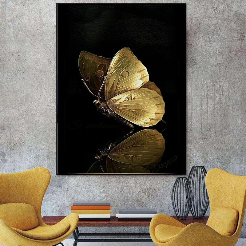 Pintura en lienzo de mariposa dorada, carteles abstractos, impresiones de  Cuadros, imágenes artísticas de pared, decoraciones para sala de estar,  decoración del hogar, Cuadros / Decoración para el hogar