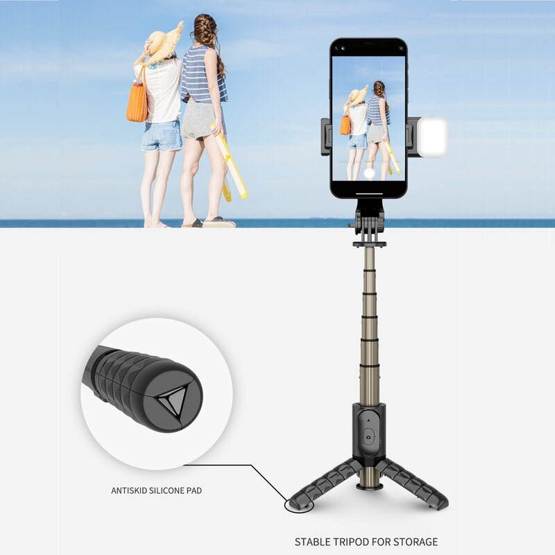 Fangtuosi 15.2cm mini sem fio bluetooth selfie vara tripé dobrável pequenos monopods com luz de preenchimento para smartphones