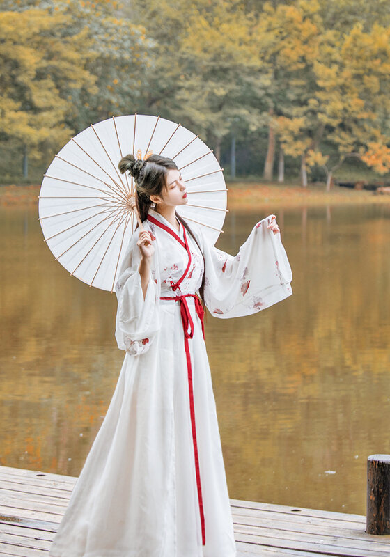 White Fairy Ancient Hanfu Dress Traditional Chinese Dance Costumes Embroidered Folk Tang Suit Elegant Performance Clothing