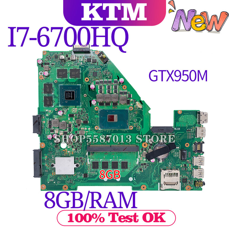 Placa base A550V para ordenador portátil, placa base para ASUS FH5900V, X550VX, X550VQ, X550VXK, FZ50V, FX50V, prueba 100%, OK, I7-6700HQ, 8G/RAM, GTX950M-4G
