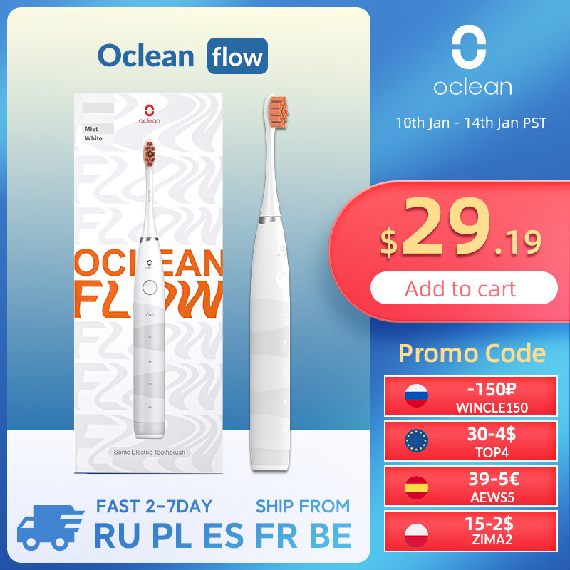 09ESOW5(29-4€) Oclean-cepillo de dientes eléctrico inteligente Flow, Sónico, marca silenciosa IPX7, actualización de carga rápida, 4 cabezales