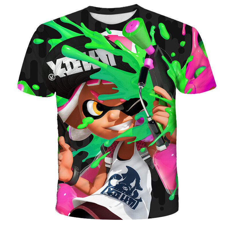 Camisetas de anime Splatoon 2 Inkling Squid de 8 bits, camiseta de Graffiti para niños, Camiseta deportiva informal de manga corta, Tops Kawaii para niños y niñas