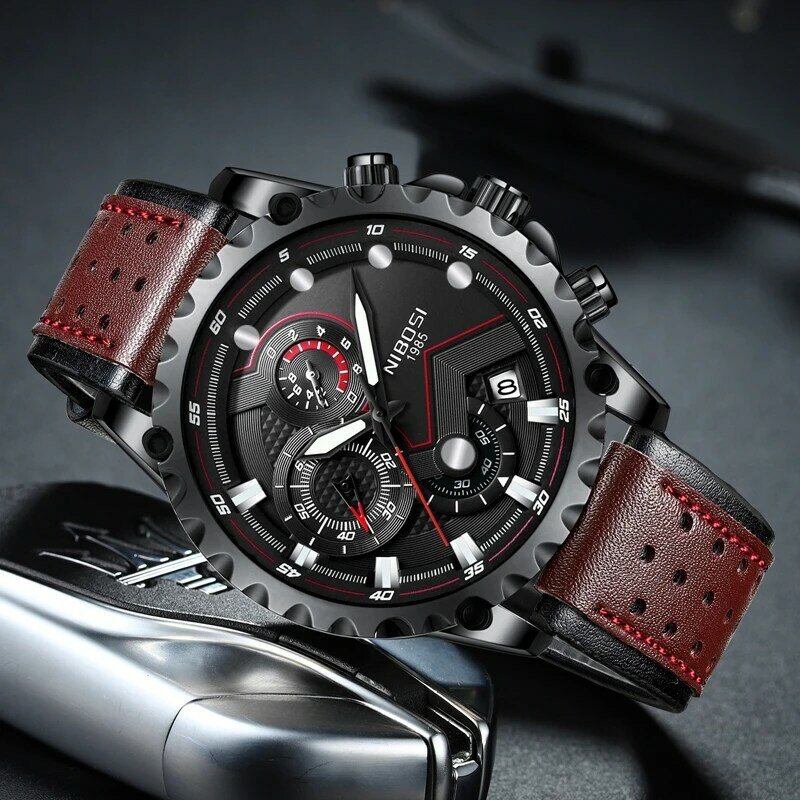 NIBOSI-reloj analógico de acero inoxidable para hombre, accesorio de pulsera de cuarzo resistente al agua con calendario, complemento Masculino deportivo de marca de lujo con diseño militar, a la moda