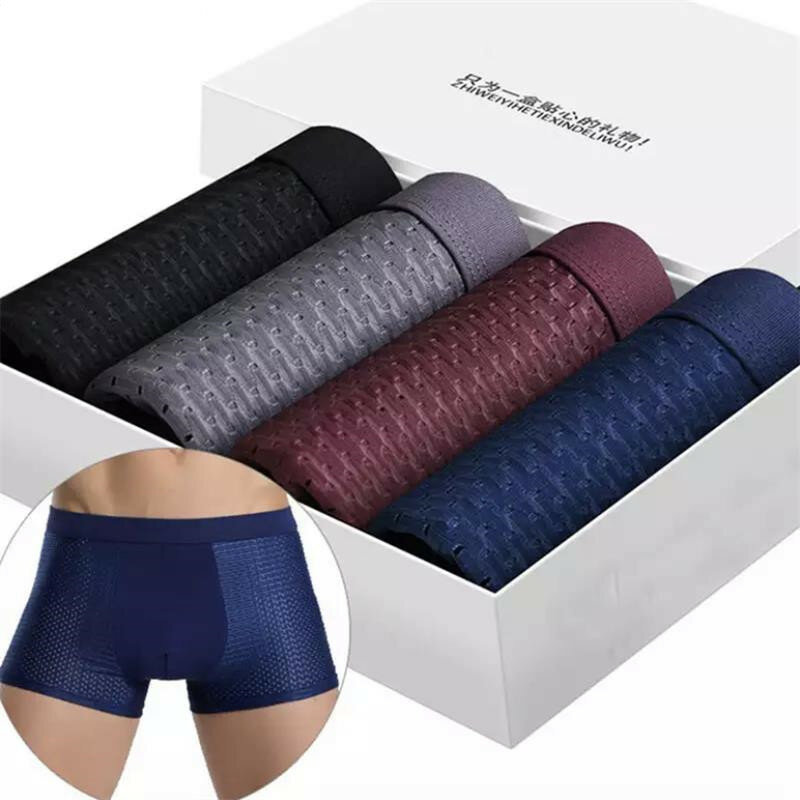 4 pçs/lote roupa interior boxer boxer masculino modal fibra de bambu shorts gelo malha buraco oco respirável sexy confortável boyshort