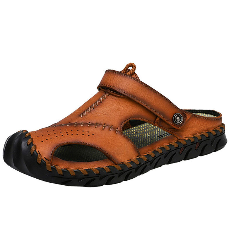 Sandalias clásicas de cuero suave para hombre, zapatos cómodos informales para la playa, calzado de moda, talla grande 38-48