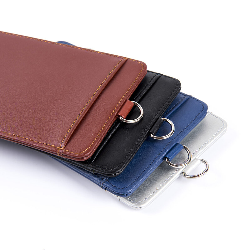 NAHOO Lanyards Id Badge Holder Name Tag Plastic Badge Real Leather Card Holder Vertical Credit Bus Cards Case Office Supplies