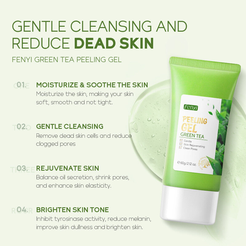 Facial Exfoliating Peeling Gel Face Scrub Moisturizing Whitening Green Tea ลบสิวหัวดำสิว Detoxifies & ทำความสะอาดผิว