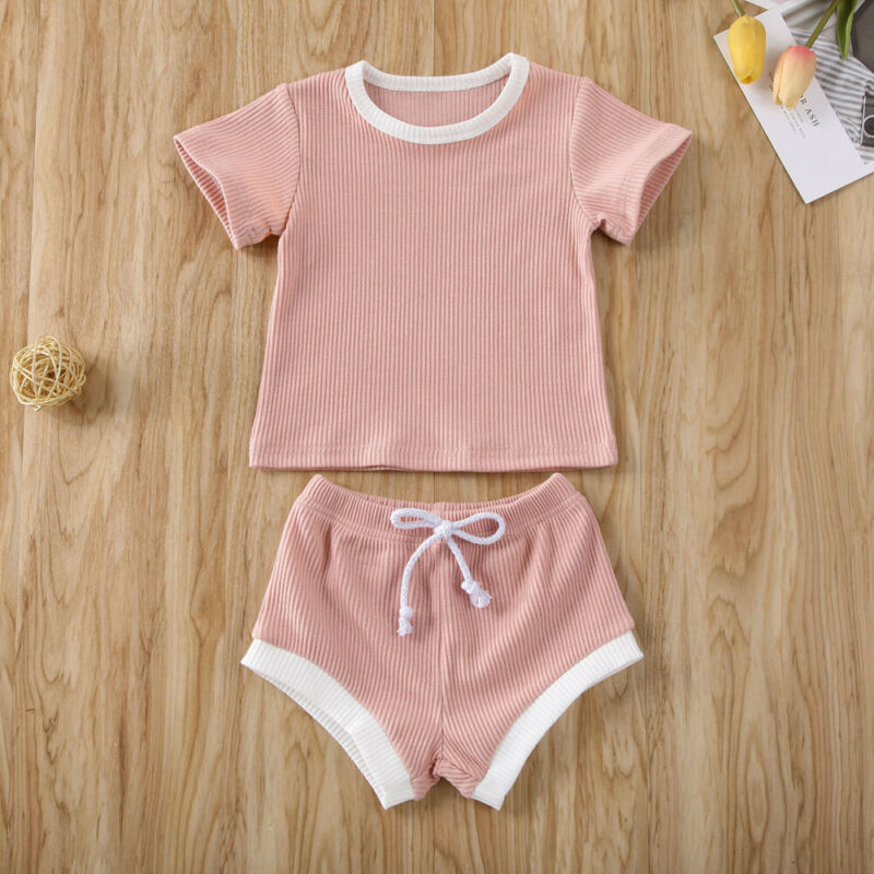 Infantil do bebê da menina do menino roupas de algodão cor sólida manga curta topos t-shirt + shorts calças outfits bebê menina menino roupas da menina