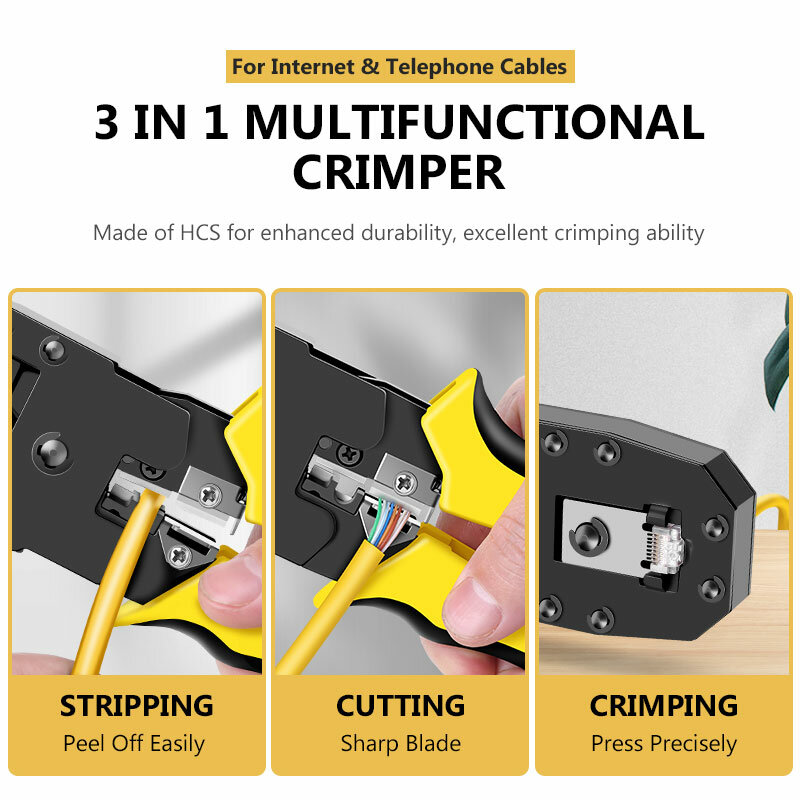 ASOYOGA Stripping Crimping Tool Network Telephone Cable Pliers Cabling Systems 4/6/8P Cutter for RJ9/10 RJ11/12 RJ15 Connector