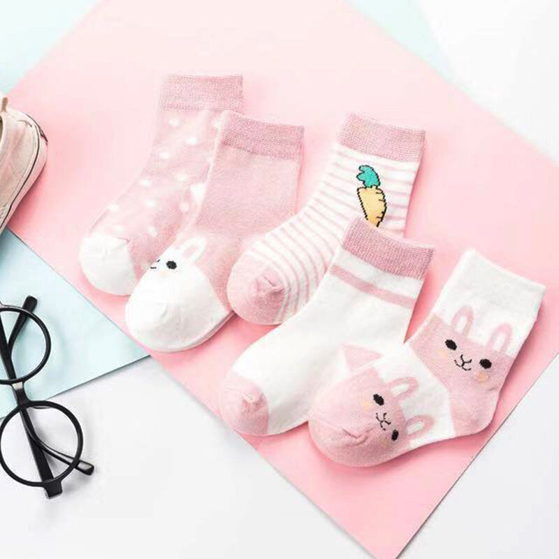 Calcetines de algodón con diseño de conejo azul para bebés, medias de moda para recién nacidos, 5 par/lote