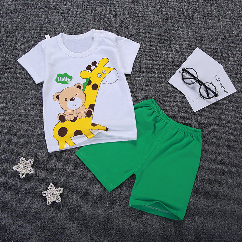 Conjuntos de camisetas de verano para bebé, niño y niña, camisetas con estampado, pantalones cortos, 2 uds.