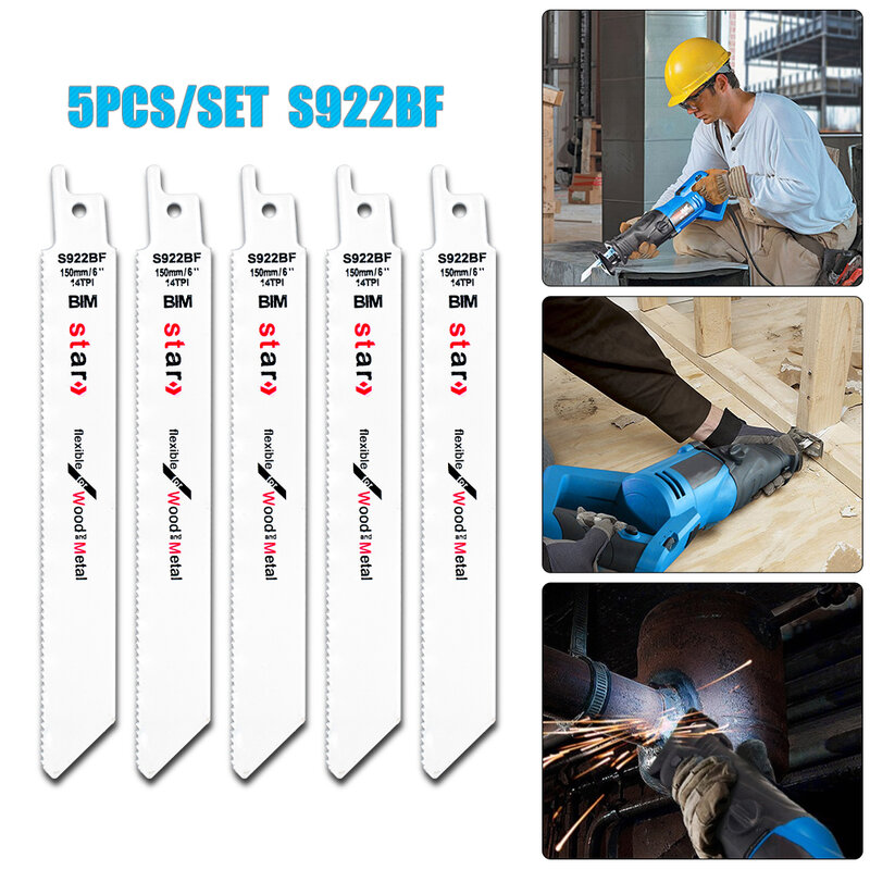5Pcs/Set 150mm 6'' S922BF Reciprocating Sabre Saw Blades Fit Metal Wood Cutting
