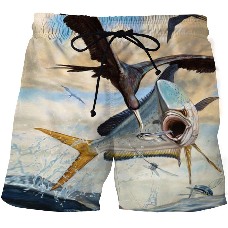 2021 Men's Beach Pants Fishing Shorts High Clear Tropical Fish 3D-Printed Marine Fish Ceries Men's Leisure Beach Shorts