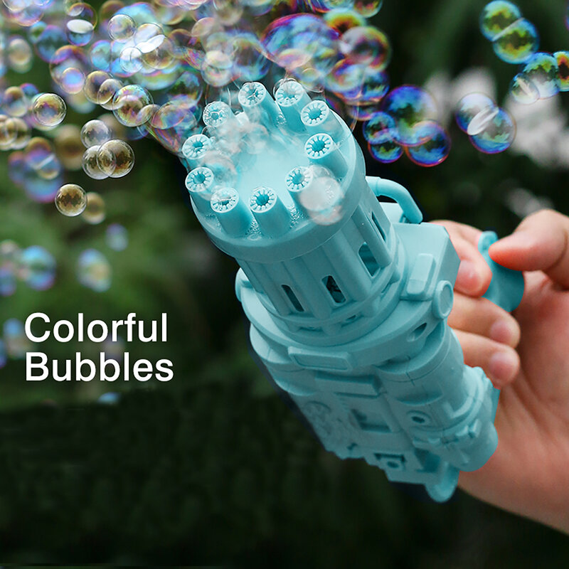 Pistola de burbujas automática Gatling para niños, juguete de burbujas de agua y jabón de verano, 10 agujeros