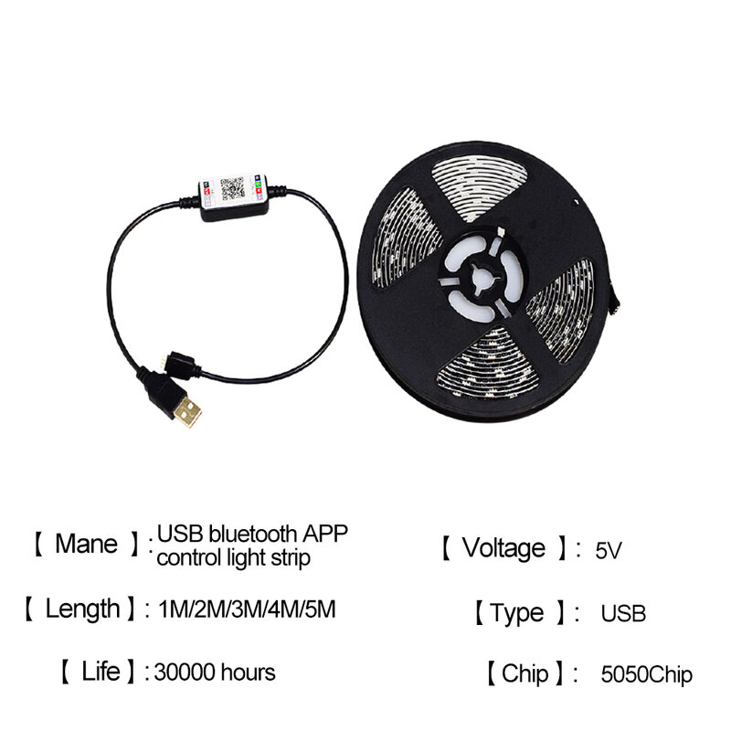 Светодиодная лента USB 5050 с Bluetooth-управлением, RGB светильник, гибсветодиодный Светодиодная лампа 5 в с диодами для комнаты, телевизора, светиль...