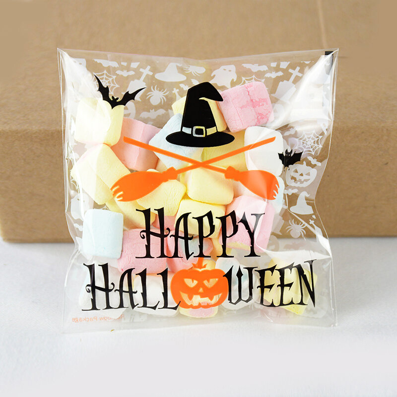 10*10cm transparente bolsa de plástico de golosinas de Halloween bolsa regalo de galletas Paquete de bizcochos de Halloween cumpleaños adornos fiestas
