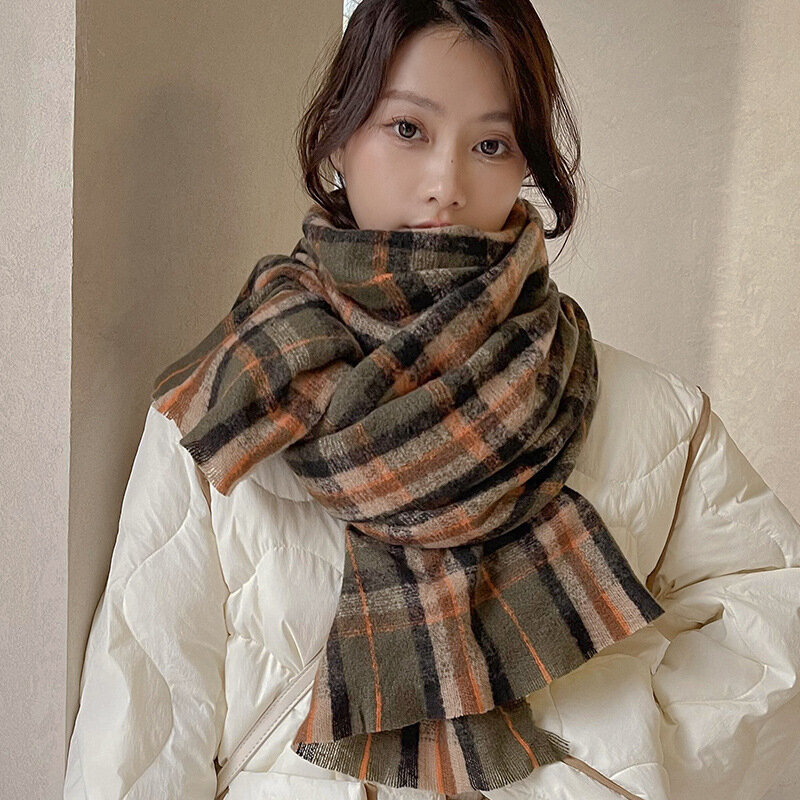 Ретро клетчатый кашемировый шарф женские зимние корейские шарфы шаль Теплый шейный шарф бандана женские шарфы новогодний шарф