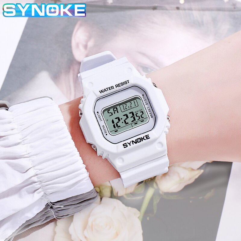 Synoke relógios de luxo relógio esporte feminino relógio de choque à prova dwaterproof água quadrado led digital feminino relógio de pulso estudante reloj hombre