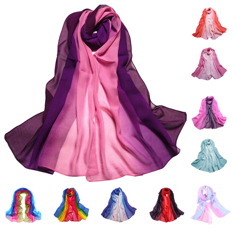 Bufanda Hijab de Color degradado para mujer, pañuelo de algodón suave para la cabeza, Hijab islámico, de gasa, chales y envolturas