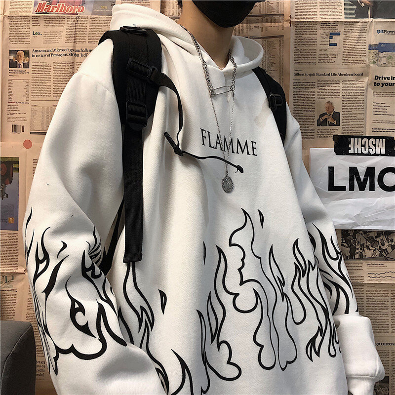 Y2K Harajuku Übergroßen Frauen Hoodies Casual Flamme Unisex Sweatshirt Koreanische Stil Herbst Langarm Mit Kapuze Weibliche Pullover Tops