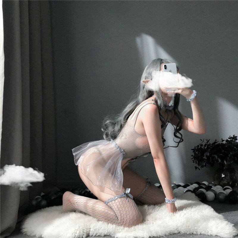 Set Pakaian Dalam Wanita Lingerie Seksi Kostum Cosplay Kawaii Spandeks Rok Malam Erotis Tali Kupu-kupu Menggoda untuk Seks Wanita