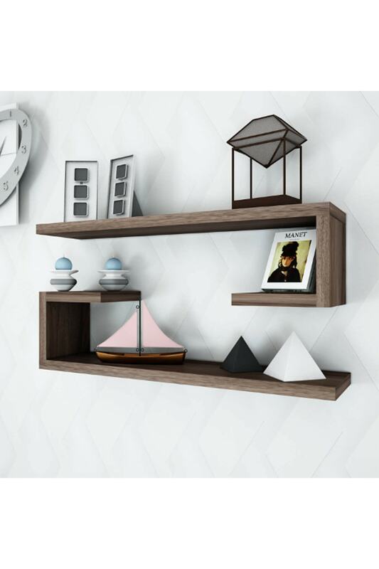 U Model 2 Piece Decorative Wall Shelf Set Walnut shelves bookshelf Furniture for home libraries Shelving